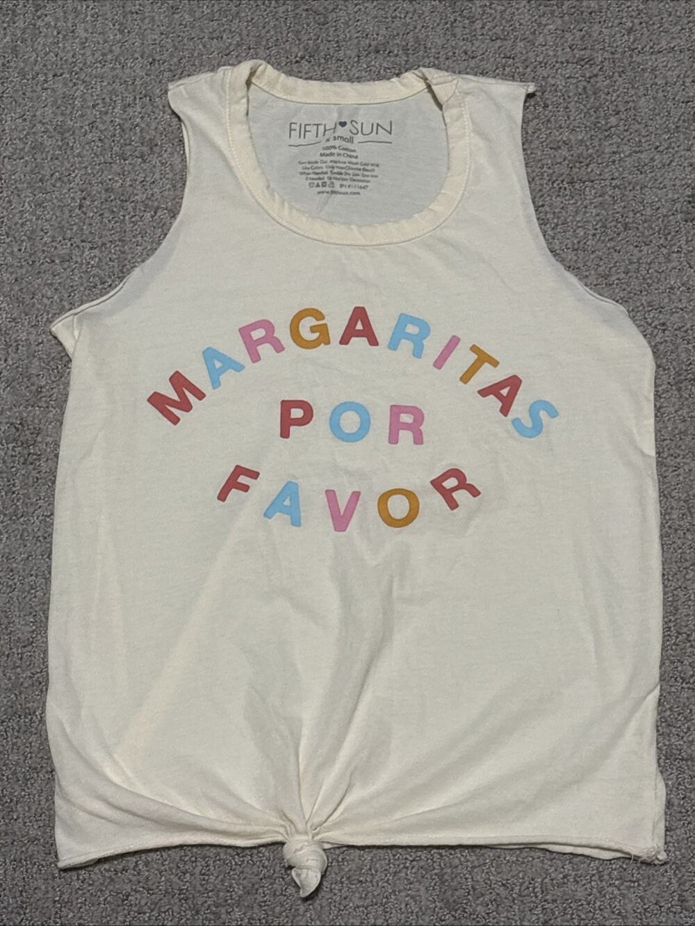 Fifth Sun Sleeveless Tie-Front Tank Top colorful "Margaritas Por Favor" Size XS